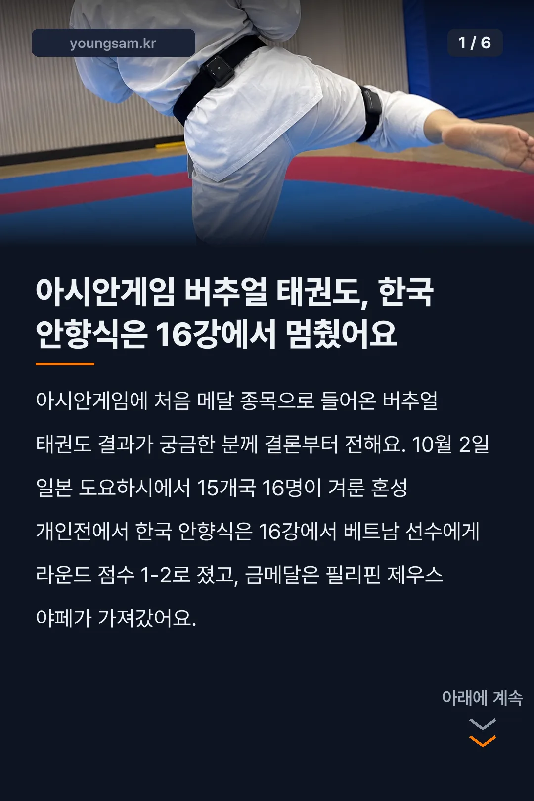 아시안게임 버추얼 태권도 결과 카드뉴스 1