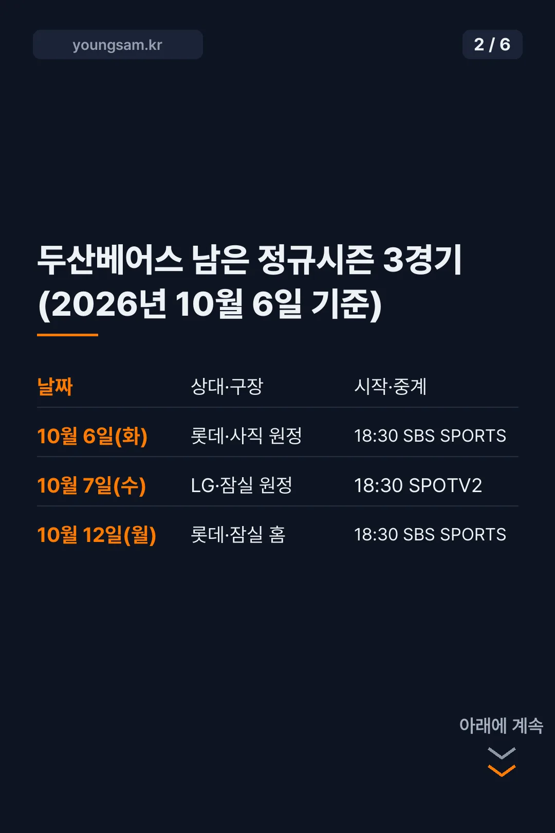 두산베어스 일정 카드뉴스 2